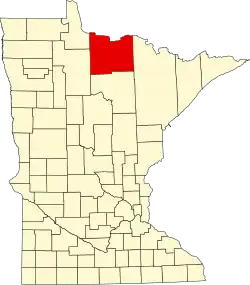 State map highlighting Koochiching County
