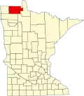 State map highlighting Roseau County