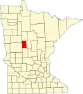 State map highlighting Wadena County