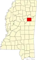 Map of Mississippi highlighting Oktibbeha County