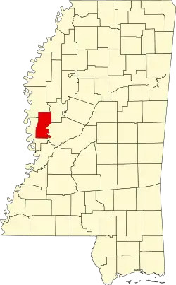Map of Mississippi highlighting Sharkey County