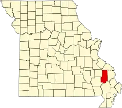 A state map highlighting Bollinger County in the southeastern part of the state.
