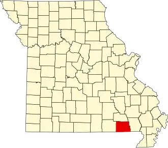 Map of Missouri highlighting Ripley County