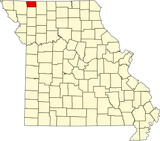 A state map highlighting Worth County in the northwestern part of the state.