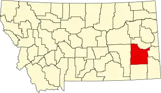 Map of Montana highlighting Custer County