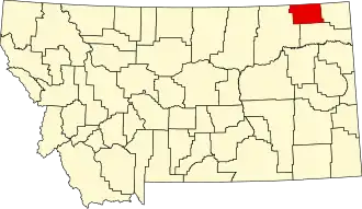 Map of Montana highlighting Daniels County