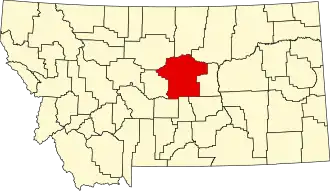 Map of Montana highlighting Fergus County