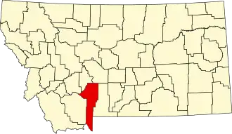 Map of Montana highlighting Gallatin County