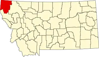 Map of Montana highlighting Lincoln County