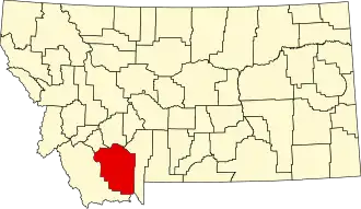 Map of Montana highlighting Madison County