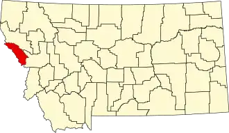 Map of Montana highlighting Mineral County