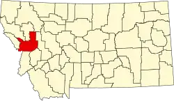 Map of Montana highlighting Missoula County