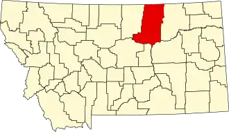 Map of Montana highlighting Phillips County
