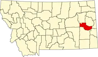 Map of Montana highlighting Prairie County