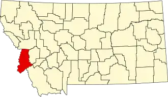 Map of Montana highlighting Ravalli County