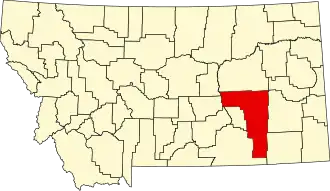 Map of Montana highlighting Rosebud County