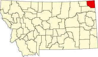 Map of Montana highlighting Sheridan County
