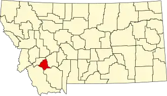 Map of Montana highlighting Silver Bow County