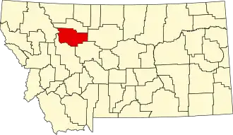 Map of Montana highlighting Teton County