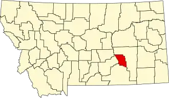 Map of Montana highlighting Treasure County