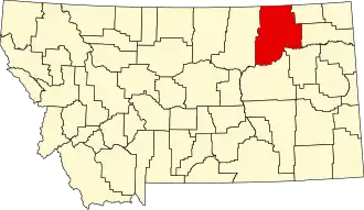 Map of Montana highlighting Valley County
