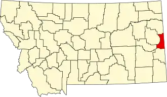 Map of Montana highlighting Wibaux County