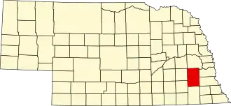 Map of Nebraska highlighting Lancaster County