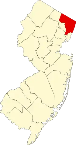 State map highlighting Bergen County
