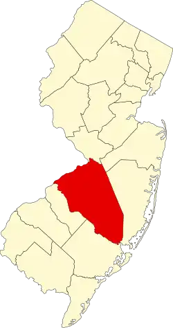 State map highlighting Burlington County