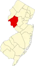 State map highlighting Hunterdon County