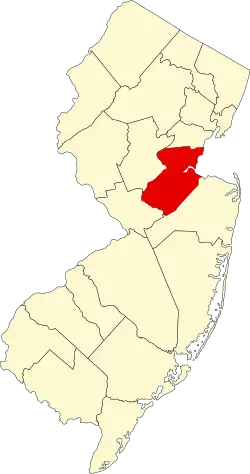 State map highlighting Middlesex County