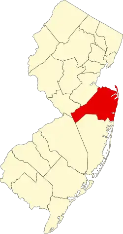 State map highlighting Monmouth County
