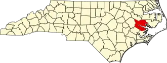 Map of North Carolina highlighting Beaufort County