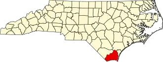 Map of North Carolina highlighting Brunswick County