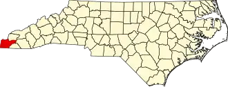 Map of North Carolina highlighting Cherokee County