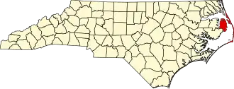 Map of North Carolina highlighting Dare County