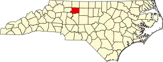 Map of North Carolina highlighting Forsyth County