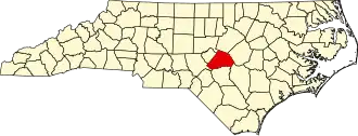 State map highlighting Harnett County