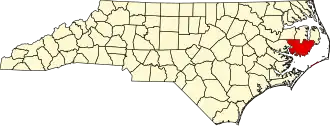 Map of North Carolina highlighting Hyde County