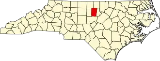 Map of North Carolina highlighting Orange County