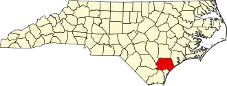 State map highlighting Pender County