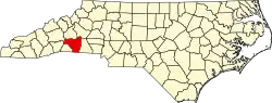 State map highlighting Rutherford County