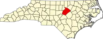 Map of North Carolina highlighting Wake County