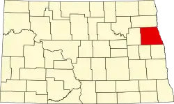 State map highlighting Grand Forks County
