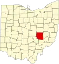 State map highlighting Muskingum County