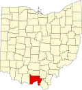 State map highlighting Scioto County