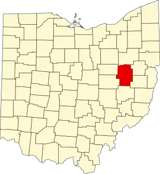 State map highlighting Tuscarawas County