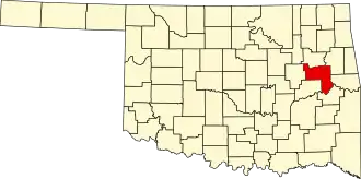 Map of Oklahoma highlighting Muskogee County