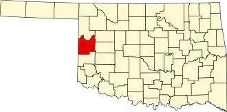 Map of Oklahoma highlighting Roger Mills County