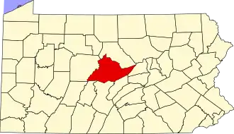 Map of Pennsylvania highlighting Centre County
